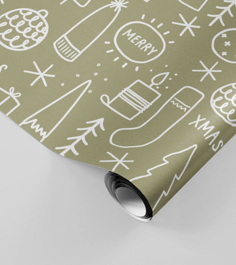 Christmas wrapping paper festive premium chic stylish roll khaki white