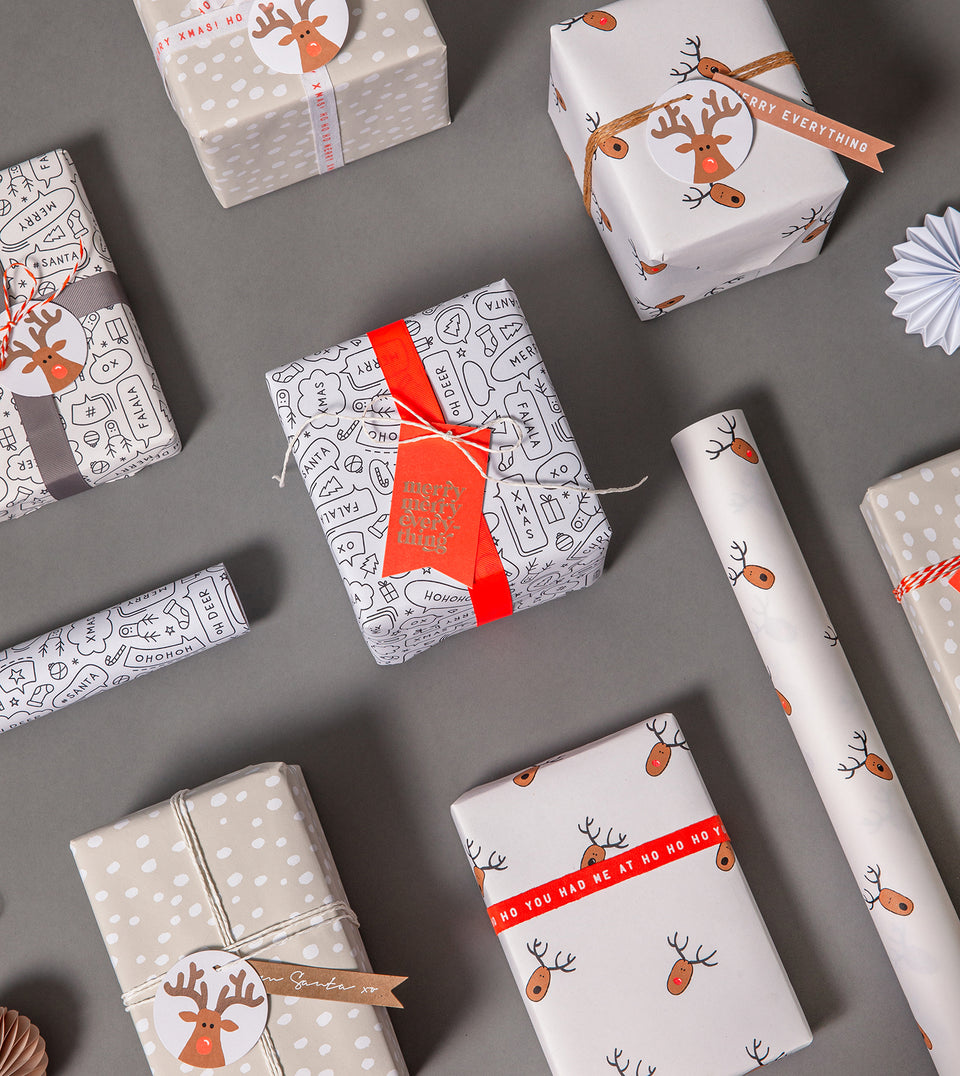 speech reindeer snowflake wrapping paper