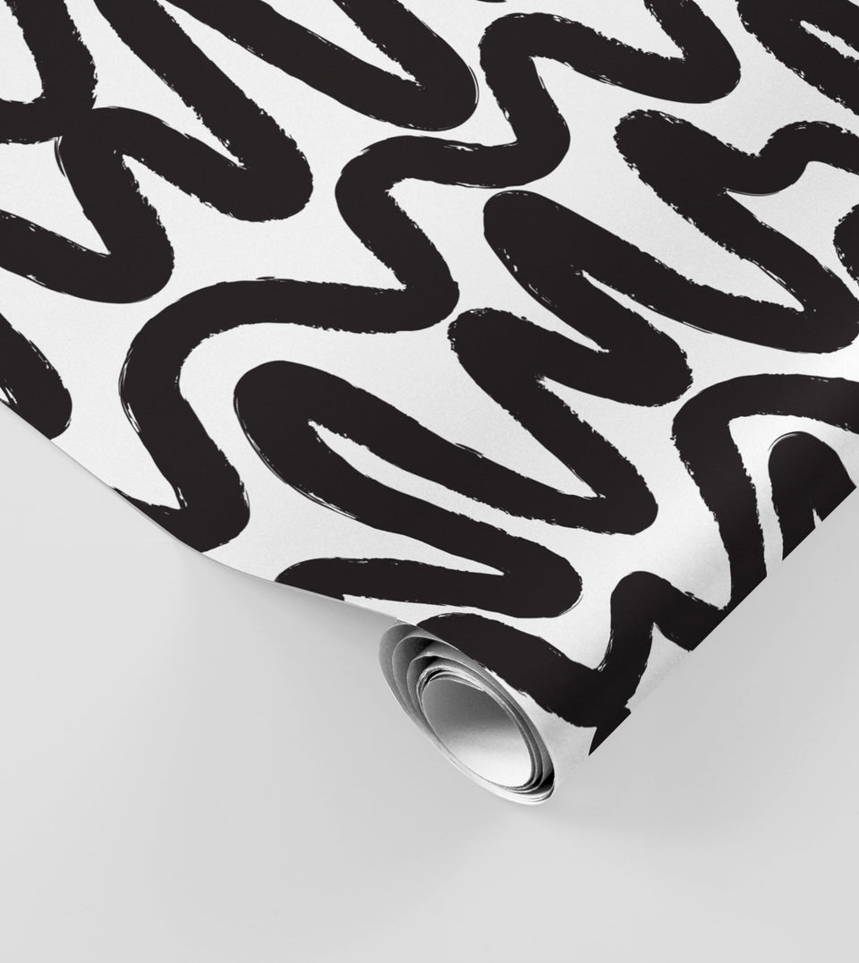 Made Paper Co Squiggle wrapping paper black and white roll