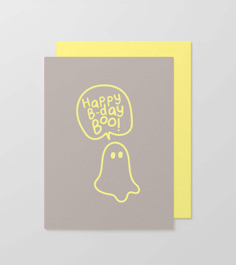 happy bday boo-greeting card-made paper co-ghost-lemon-grey