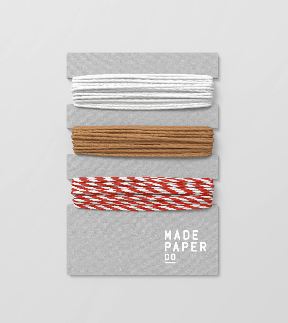 Made Paper Co paper twine, white, kraft, red and white, 3 x 3m